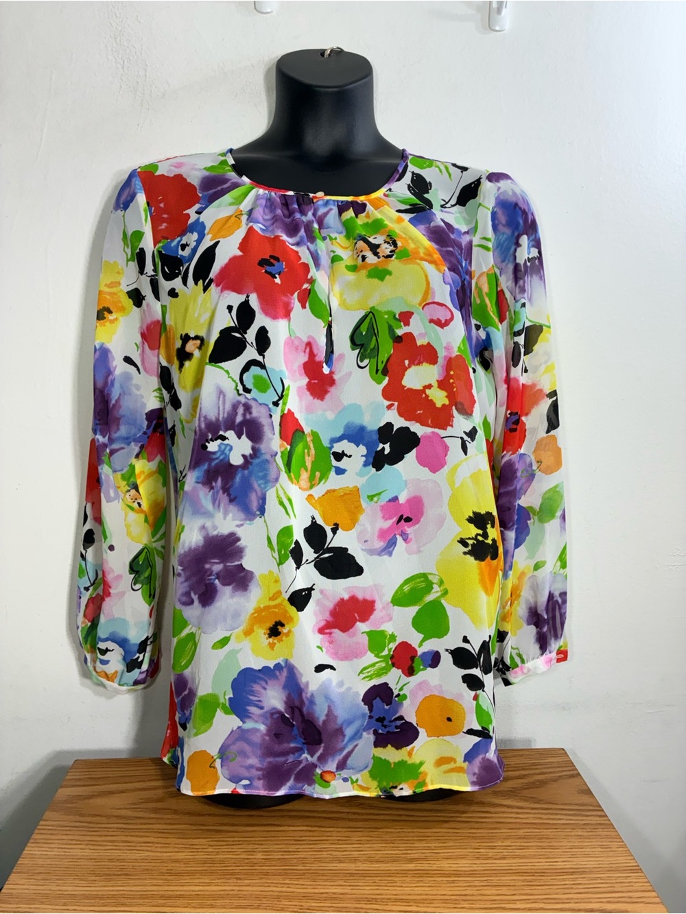 Ralph Lauren Floral Watercolor semi sheer Blouse